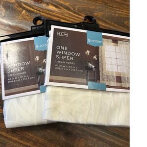 Home Cream Hoops Window Sheer Curtain Panels 42x84 Cream Off-White lot of 2  NWT